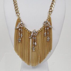 Bijou gold fringe bib necklace with rhinestones